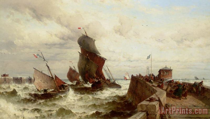 Ships Entering a Port in a Storm painting - Theodor Alexander Weber Ships Entering a Port in a Storm Art Print