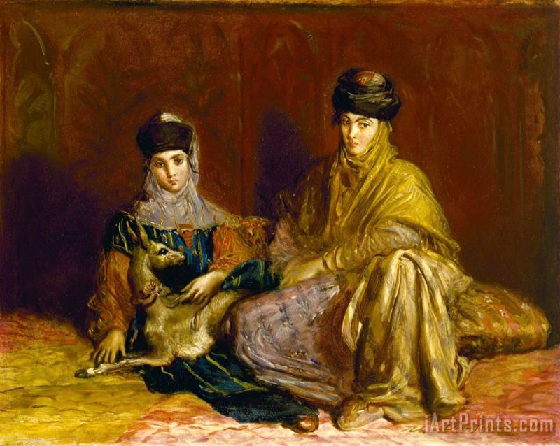 Woman And Little Girl of Constantine with a Gazelle painting - Theodore Chasseriau Woman And Little Girl of Constantine with a Gazelle Art Print