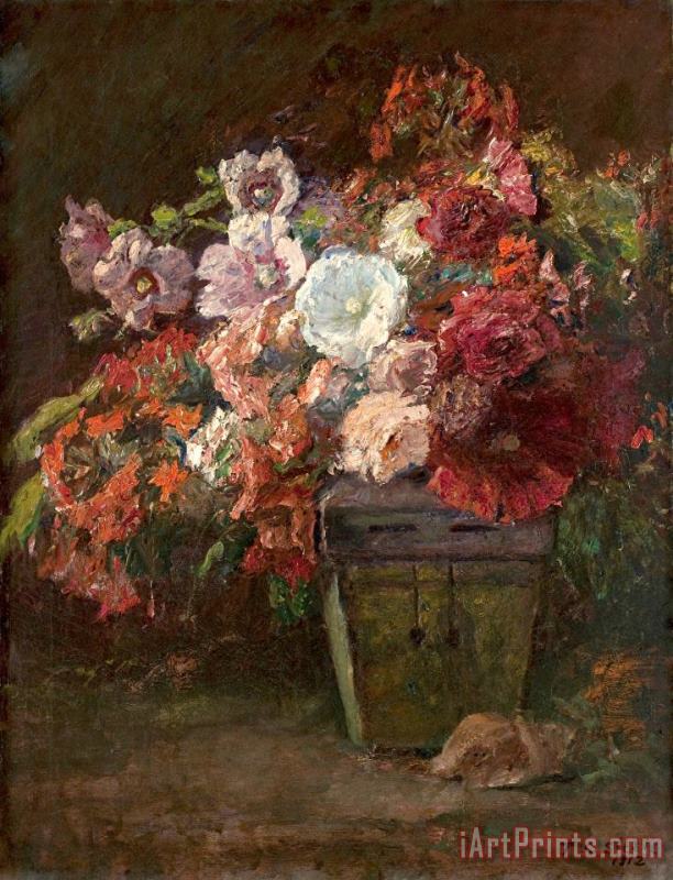 Theodore Clement Steele Hollyhocks (vase of Flowers) Art Print