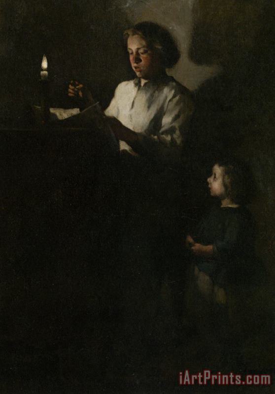 Theodule Augustine Ribot Reading by Candlelight Art Print