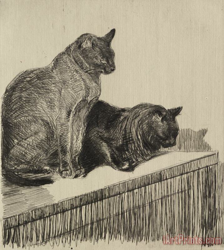 Deux Chats Sur Un Meuble painting - Theophile Alexandre Steinlen Deux Chats Sur Un Meuble Art Print