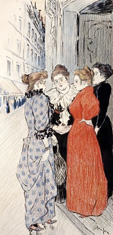 Women Conversing in The Street painting - Theophile Alexandre Steinlen Women Conversing in The Street Art Print