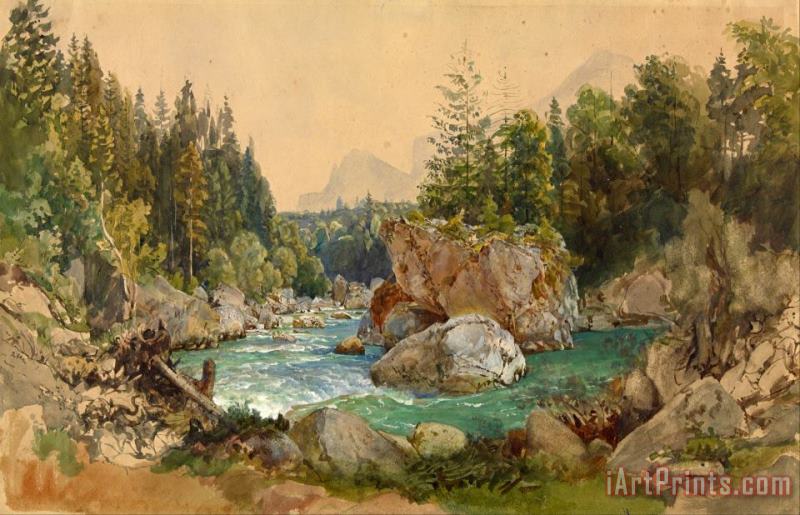 Thomas Ender Wooded River Landscape in The Alps Art Painting
