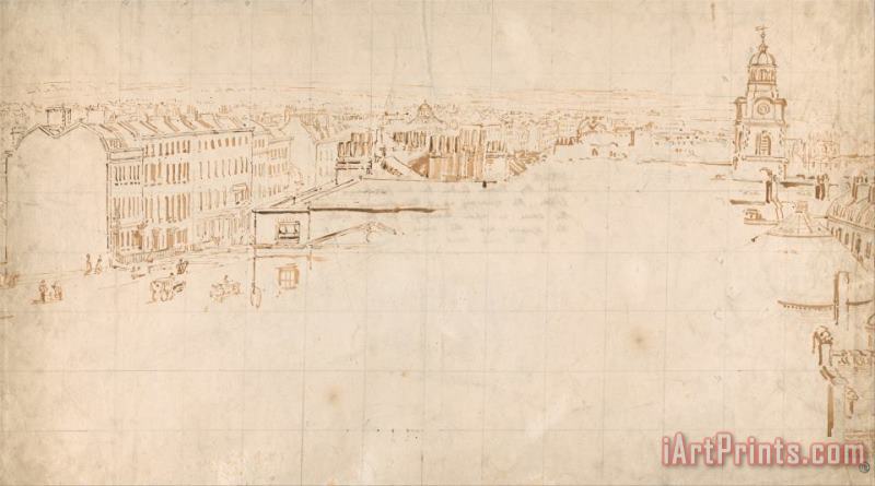 Sketch for The Eidometropolis Panorama, Great Surrey Street And Christchurch, Southwark painting - Thomas Girtin Sketch for The Eidometropolis Panorama, Great Surrey Street And Christchurch, Southwark Art Print