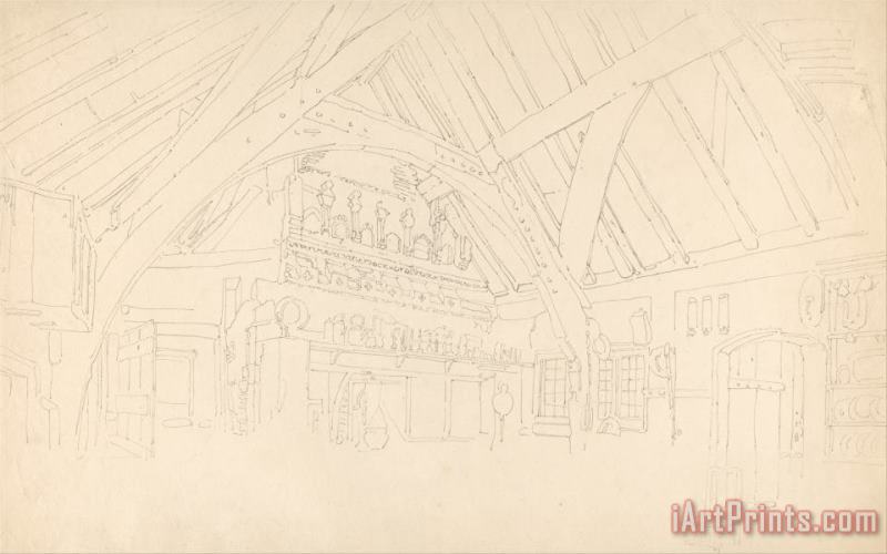 Thomas Girtin Stokesy Castle Interior of a Raftered Hall Art Painting