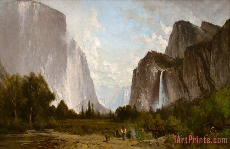 Thomas Hill Yosemite Valley Bridal Veil Falls And El Capitan Art Painting