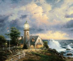 Lighthouse Art for sale - A Light in The Storm by Thomas Kinkade