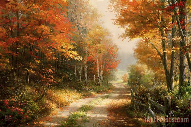 Thomas Kinkade A Walk Down Autumn Lane Art Painting