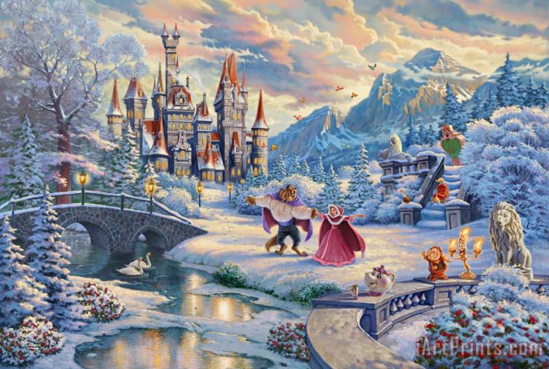 Thomas Kinkade Beauty And The Beast's Winter Enchantment Art Painting