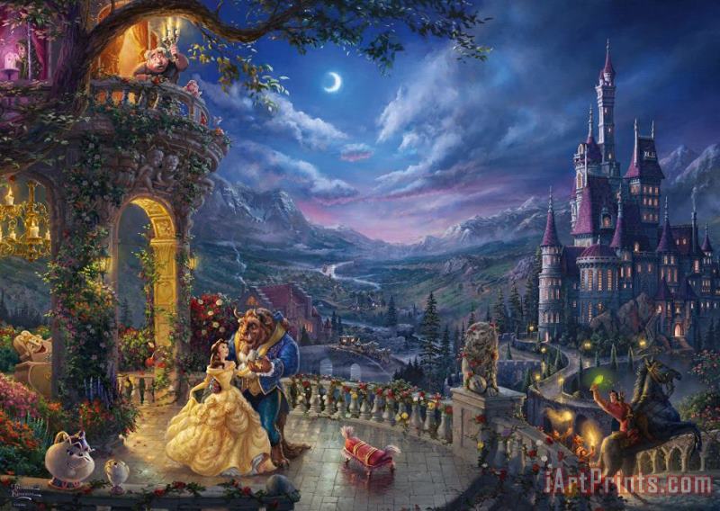 Beauty and the Beast Dancing in the Moonlight painting - Thomas Kinkade Beauty and the Beast Dancing in the Moonlight Art Print