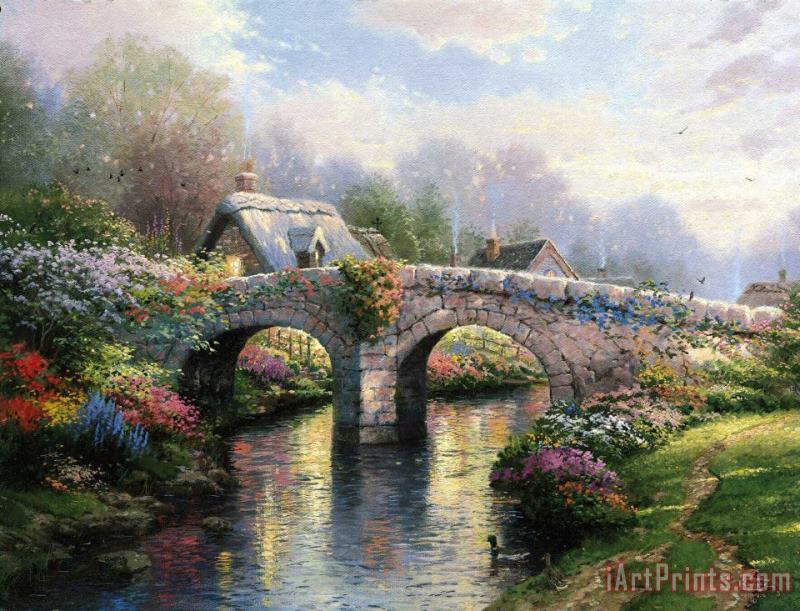 Blossom Bridge painting - Thomas Kinkade Blossom Bridge Art Print