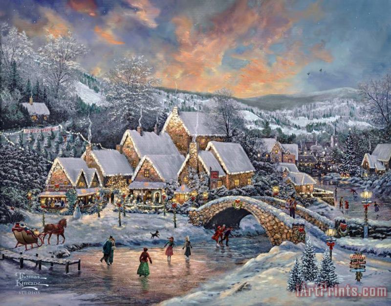 Thomas Kinkade Christmas at Lamplight Village Art Painting