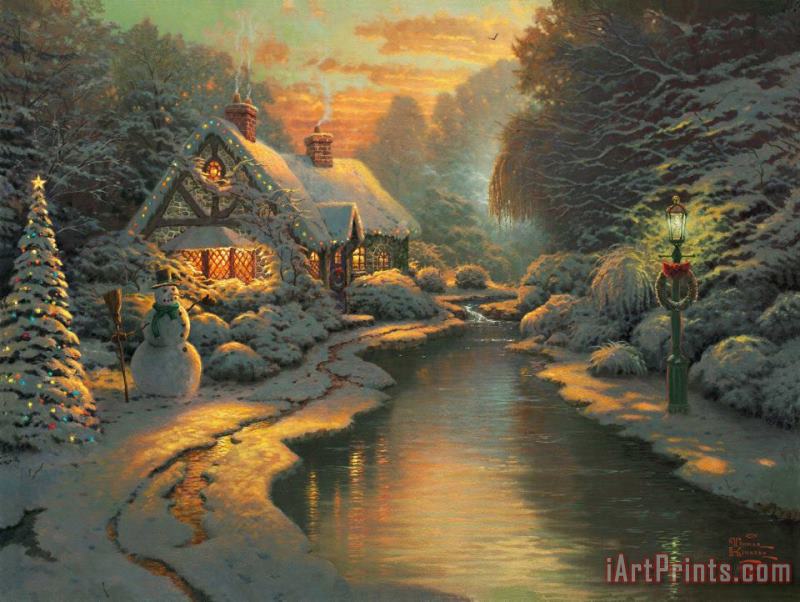 Christmas Evening painting - Thomas Kinkade Christmas Evening Art Print