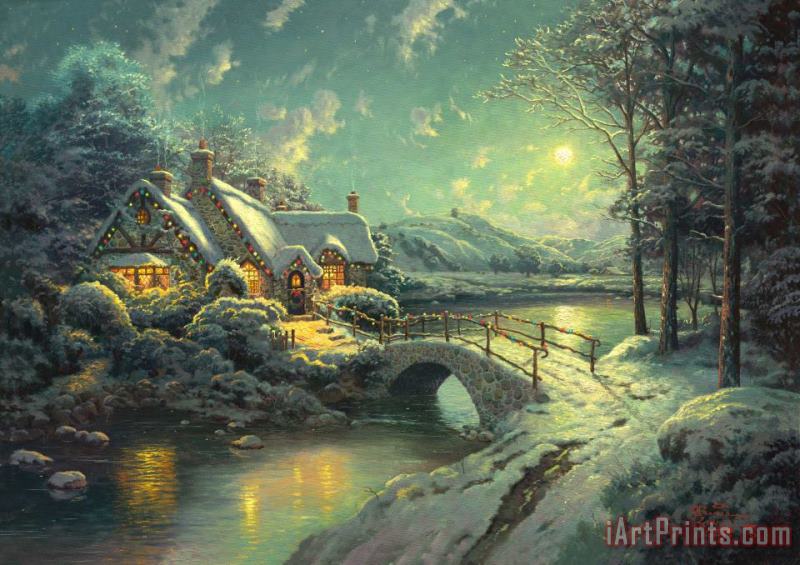 Christmas Moonlight painting - Thomas Kinkade Christmas Moonlight Art Print