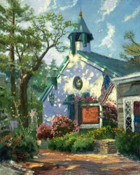 Thomas Kinkade Church of The Wayfarer painting