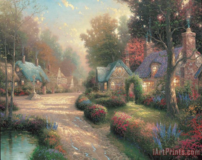 Cobblestone Lane I painting - Thomas Kinkade Cobblestone Lane I Art Print