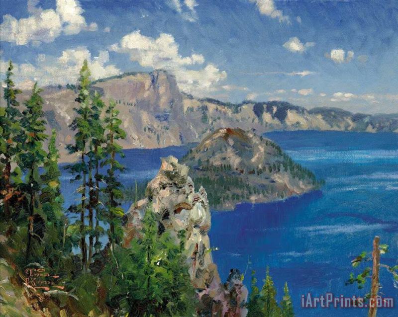 Crater Lake painting - Thomas Kinkade Crater Lake Art Print