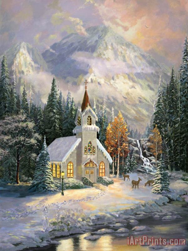 Thomas Kinkade Deer Creek Chapel painting - Deer Creek Chapel print for ...