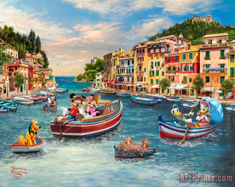Thomas Kinkade Disney Mickey And Minnie in Italy Art Painting