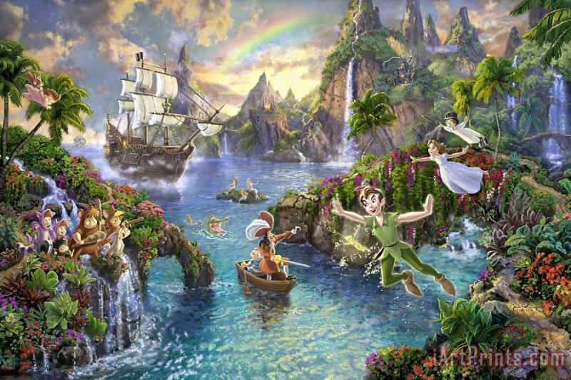 Thomas Kinkade Disney Peter Pan's Never Land Art Painting