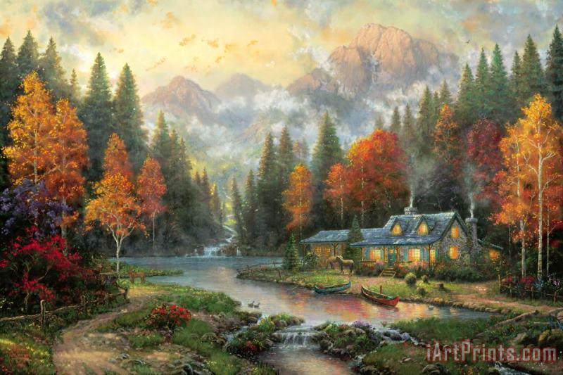 Thomas Kinkade Evening at Autumn Lake Art Painting
