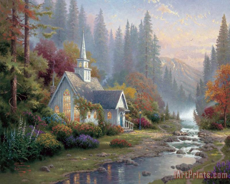 Forest Chapel painting - Thomas Kinkade Forest Chapel Art Print