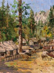 Thomas Kinkade High Country Camp painting