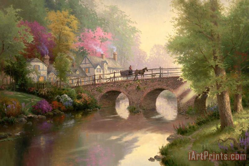 Hometown Bridge painting - Thomas Kinkade Hometown Bridge Art Print
