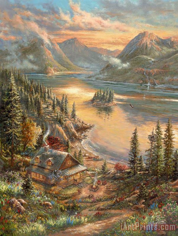 Lakeside Splendor painting - Thomas Kinkade Lakeside Splendor Art Print