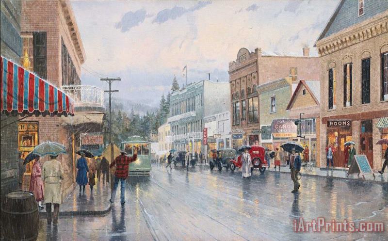 Main Street Trolley painting - Thomas Kinkade Main Street Trolley Art Print