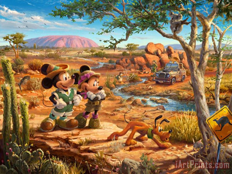 Thomas Kinkade Mickey And Minnie in The Outback Art Print