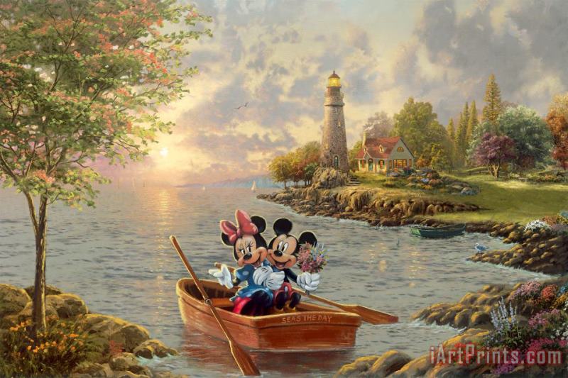 Mickey And Minnie Lighthouse Cove painting - Thomas Kinkade Mickey And Minnie Lighthouse Cove Art Print
