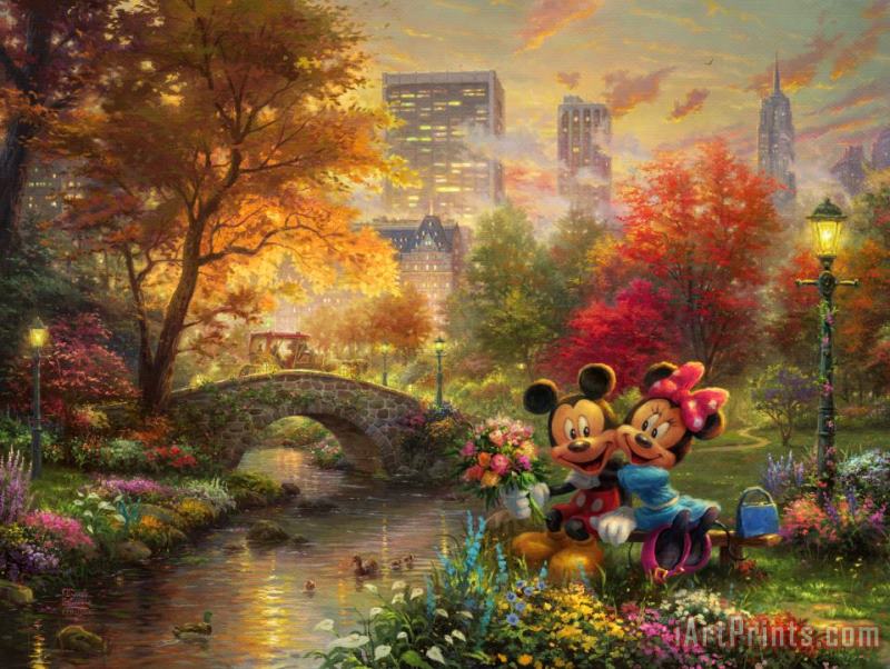 Mickey & Minnie Sweetheart Central Park painting - Thomas Kinkade Mickey & Minnie Sweetheart Central Park Art Print