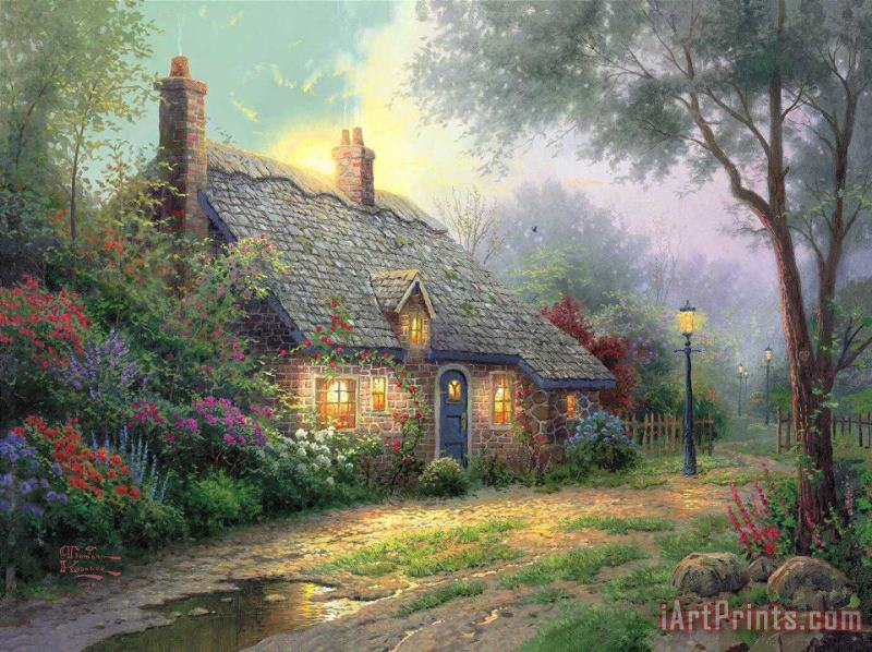 Thomas Kinkade Moonlight Cottage Art Painting