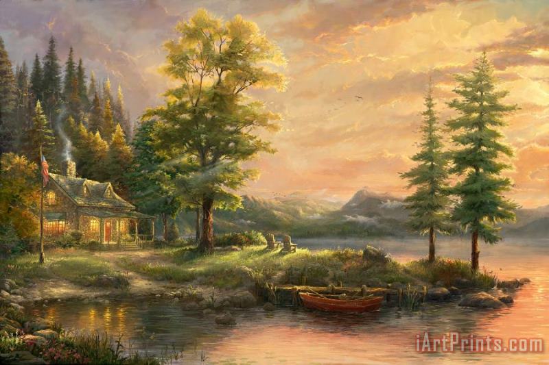 Morning Light Lake painting - Thomas Kinkade Morning Light Lake Art Print