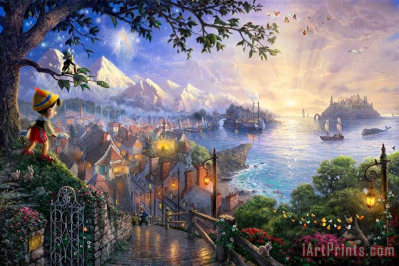Pinocchio Wishes Upon a Star painting - Thomas Kinkade Pinocchio Wishes Upon a Star Art Print