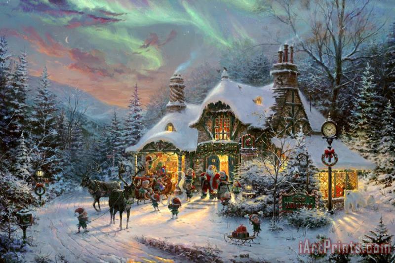 Santa's Night Before Christmas painting - Thomas Kinkade Santa's Night Before Christmas Art Print