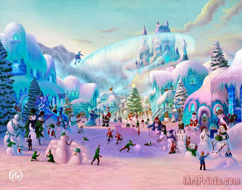 Snowman Sanctuary painting - Thomas Kinkade Snowman Sanctuary Art Print
