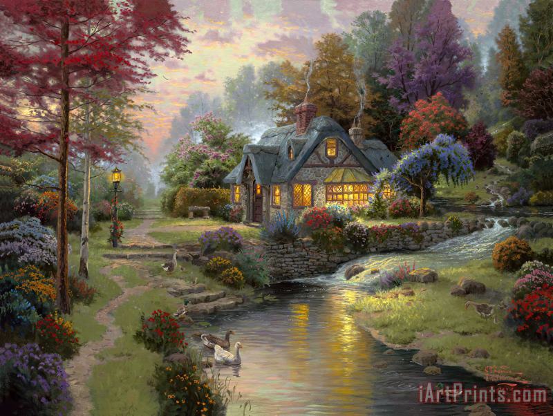 Stillwater Cottage painting - Thomas Kinkade Stillwater Cottage Art Print