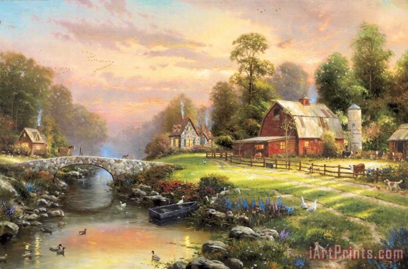 Sunset at Riverbend Farm painting - Thomas Kinkade Sunset at Riverbend Farm Art Print
