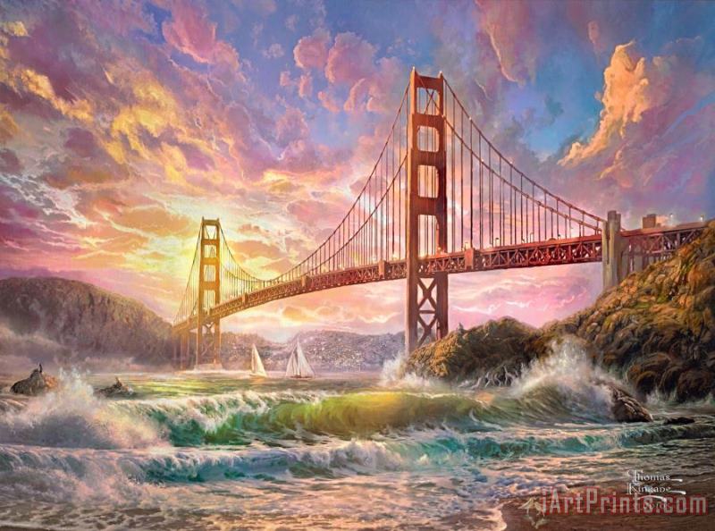 Sunset on Golden Gate Bridge painting - Thomas Kinkade Sunset on Golden Gate Bridge Art Print