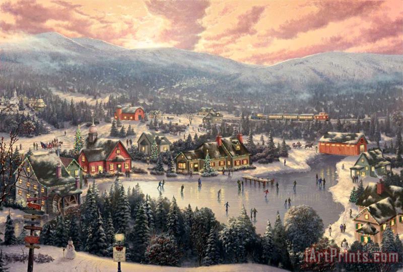 Sunset on Snowflake Lake painting - Thomas Kinkade Sunset on Snowflake Lake Art Print