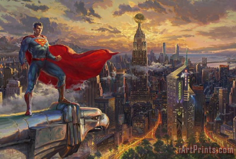 Thomas Kinkade Superman - Protector of Metropolis Art Painting