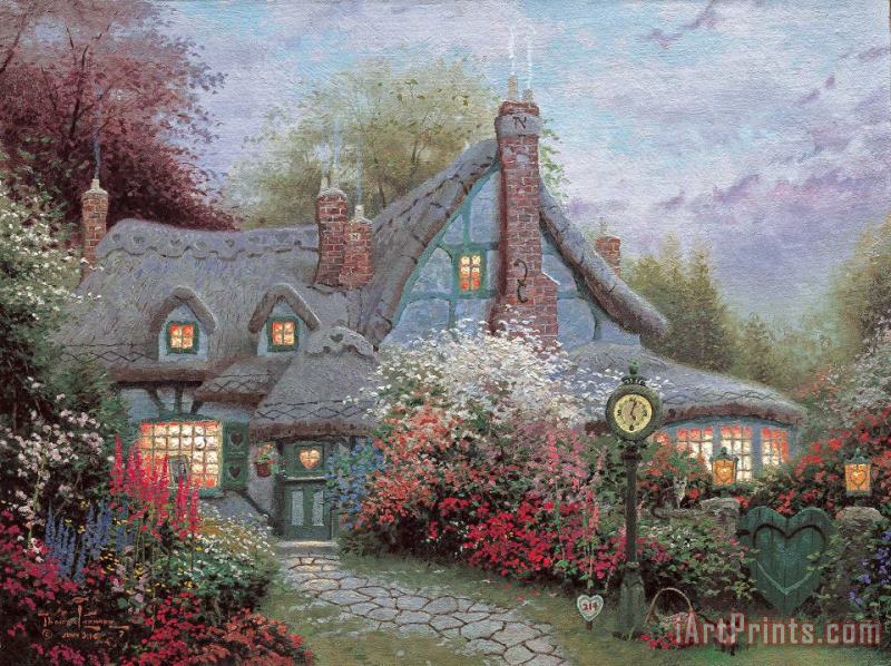Sweetheart Cottage painting - Thomas Kinkade Sweetheart Cottage Art Print