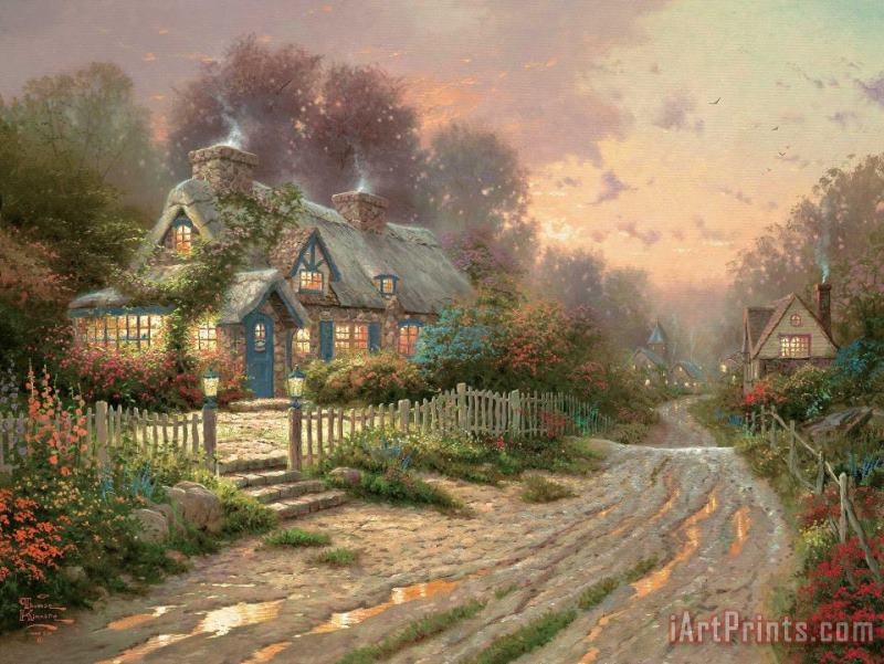 Teacup Cottage painting - Thomas Kinkade Teacup Cottage Art Print