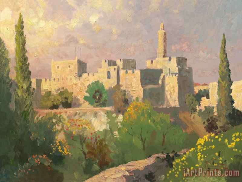 Tower of David painting - Thomas Kinkade Tower of David Art Print