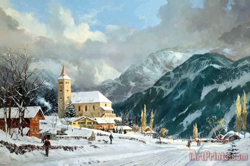 Thomas Kinkade Winter Chapel Art Painting