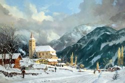 Thomas Kinkade Winter Chapel painting