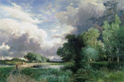 Thomas Moran Landscape with a bridge painting