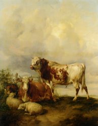 Thomas Sidney Cooper A Bull And Cow with Two Sheep And Goat painting